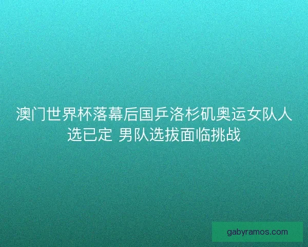 澳门世界杯落幕后国乒洛杉矶奥运女队人选已定 男队选拔面临挑战